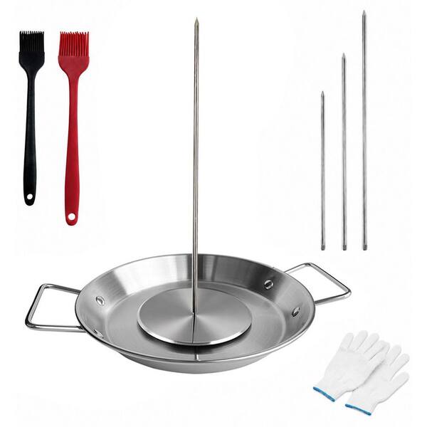 Stainless Steel Vertical Al Pastor Skewer Stand with 3 Removable Spikes and Fat Separator Tray for Grilling