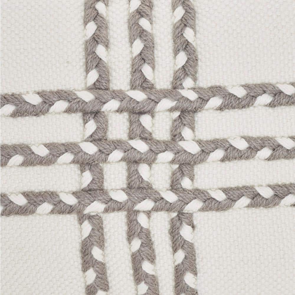 Gray and Ivory Braided Applique 14" x 20" Rectangular Throw Pillow