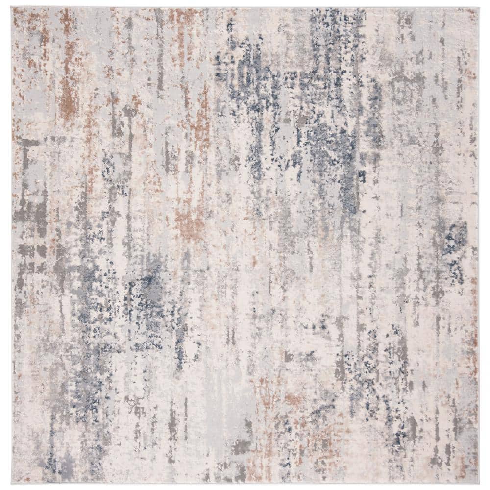 Invista 6'7" Square Gray and Cream Abstract Area Rug