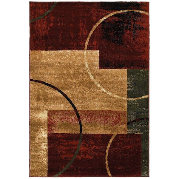 LR Home Sienna Modern Red 7 ft. 9 in. x 9 ft. 5 in. Geometric Plush Indoor Area Rug