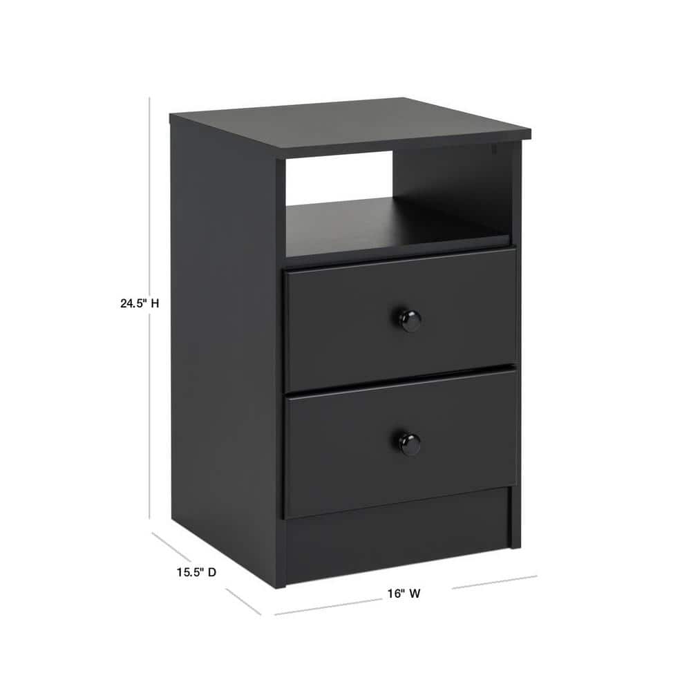Astrid Timeless Black Nightstand with 2 Drawers and Open Shelf