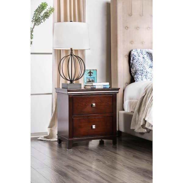 William's Home Furnishing 2-Drawer Spruce Brown Cherry Night Stand 24 in. H x 23.63 in. W x 15.75 in. D