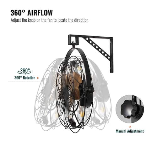 20 in. Indoor/Covered Outdoor Black Cage Wall Mounted Ceiling Fan with Light and Remote for Industrial Garage FANNEHONNE Wall Mounted Fans