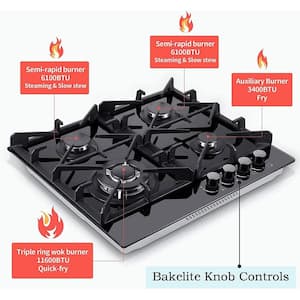 24 in. 4 Burners Recessed Gas Cooktop in Stainless Steel with Power Burners