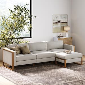 Madison 107 in. W Straight Arm Fabric Modern Modular 3 Seat Sectional Sofa in. Sand/Light Brown with Storage Ottoman