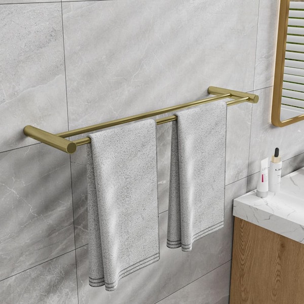 23.62 in. Wall Mounted Bathroom Towel Bar Stainless Steel Bath Accessory Double Towel Bar in Gold
