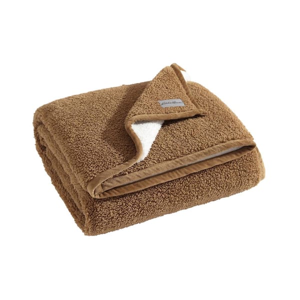 Eddie Bauer Solid Bi Colored Sherpa Brown Microfiber Throw Blanket
