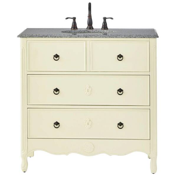 Home Decorators Collection Keys 36 in. W Vanity in Ivory with Granite Vanity Top in Grey with White Basin