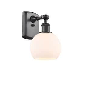 Athens 1-Light Oil Rubbed Bronze Wall Sconce with Matte White Glass Shade