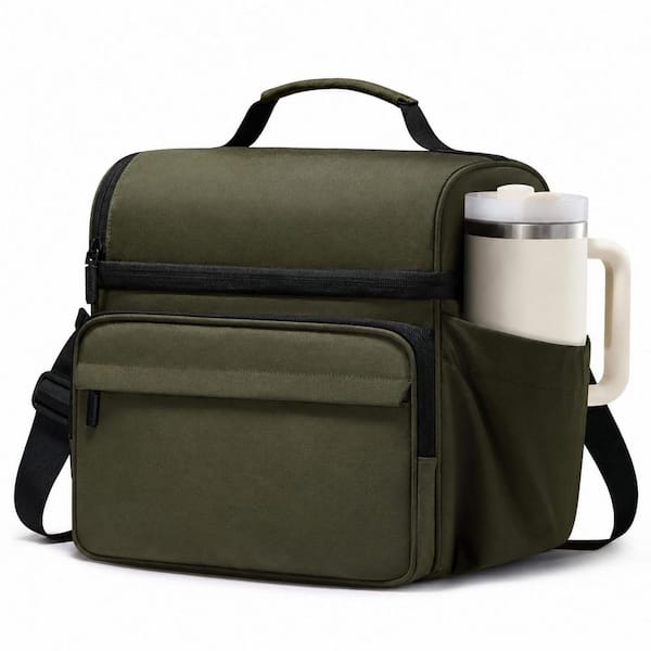 Army Green 15L Insulated Lunch Bag for Men and Women, Waterproof Leakproof Tote for Work and Travel