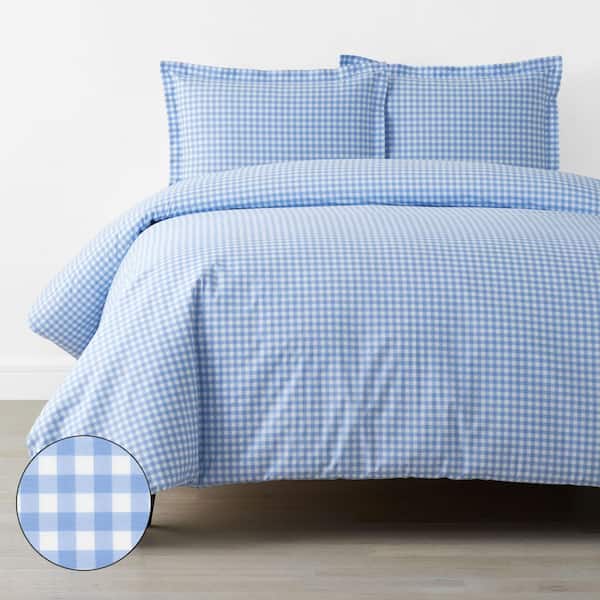 Company Kids Light Blue Gingham Organic Cotton Percale Twin/Twin XL Duvet Cover Set