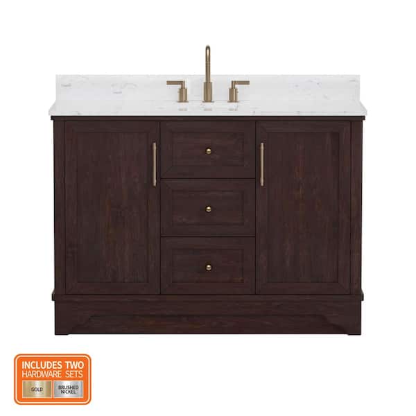 Eastwood 49 in. Single Sink Dark Walnut Bath Vanity with Carrara White Engineered Stone Top (Assembled)