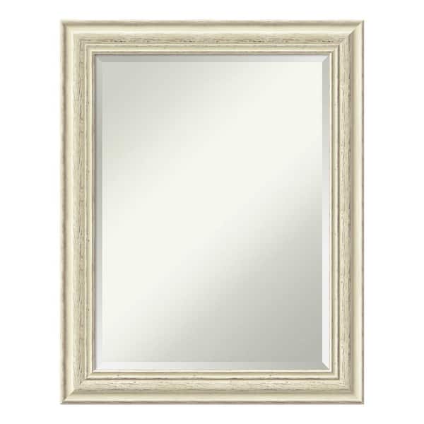 Amanti Art Country White Wash 22.5 in. x 28.5 in. Beveled Rectangle Wood Framed Bathroom Wall Mirror in Cream,White
