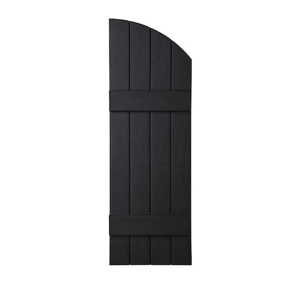 Ply Gem 15 in. x 41 in. Polypropylene Plastic 4-Board Closed Arch Top Board and Batten Shutters Pair in Black
