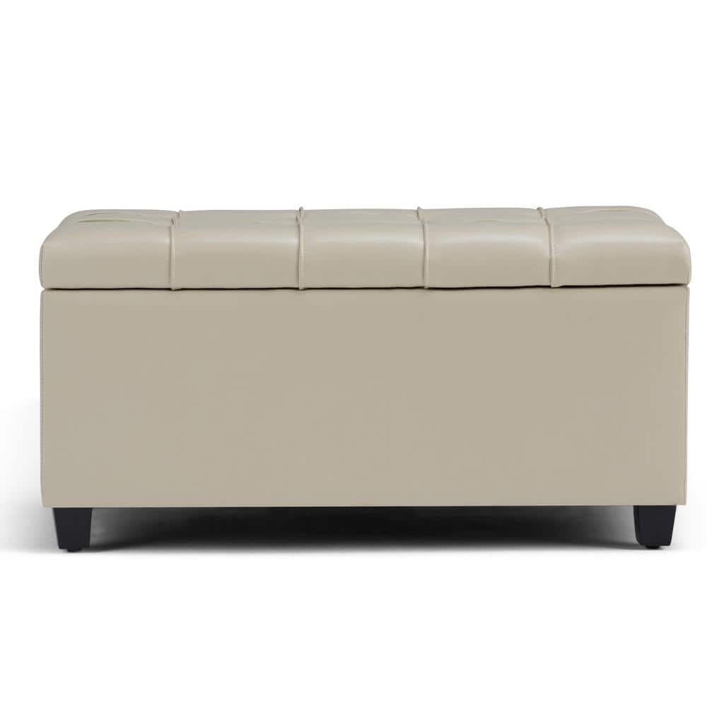 Satin Cream Tufted Footstool Bench Ottoman with Storage