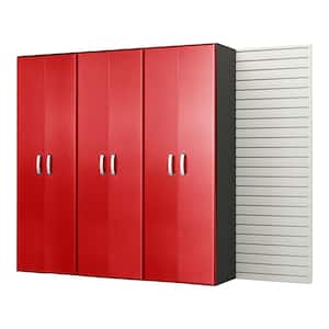 Modular Wall Mounted Garage Cabinet Storage Set in White/Red Carbon Fiber (3-Piece)