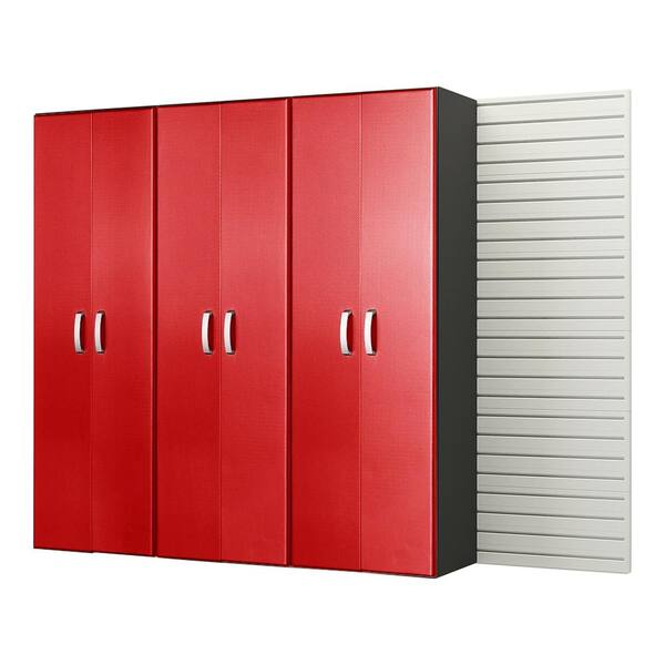 Flow Wall Modular Wall Mounted Garage Cabinet Storage Set in White/Red Carbon Fiber (3-Piece)
