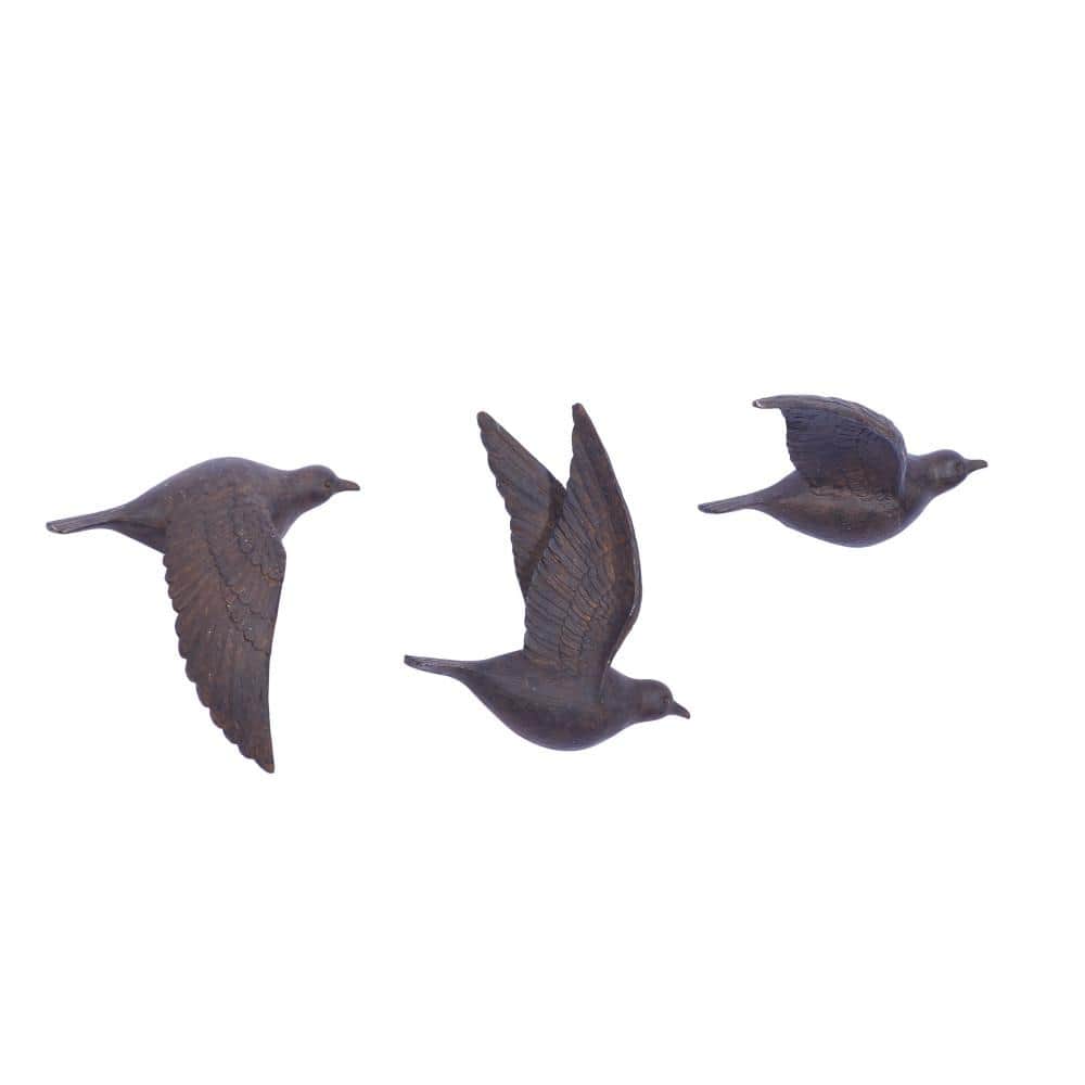 Brown Metallic 3D Sculpted Bird Wall Decor Set
