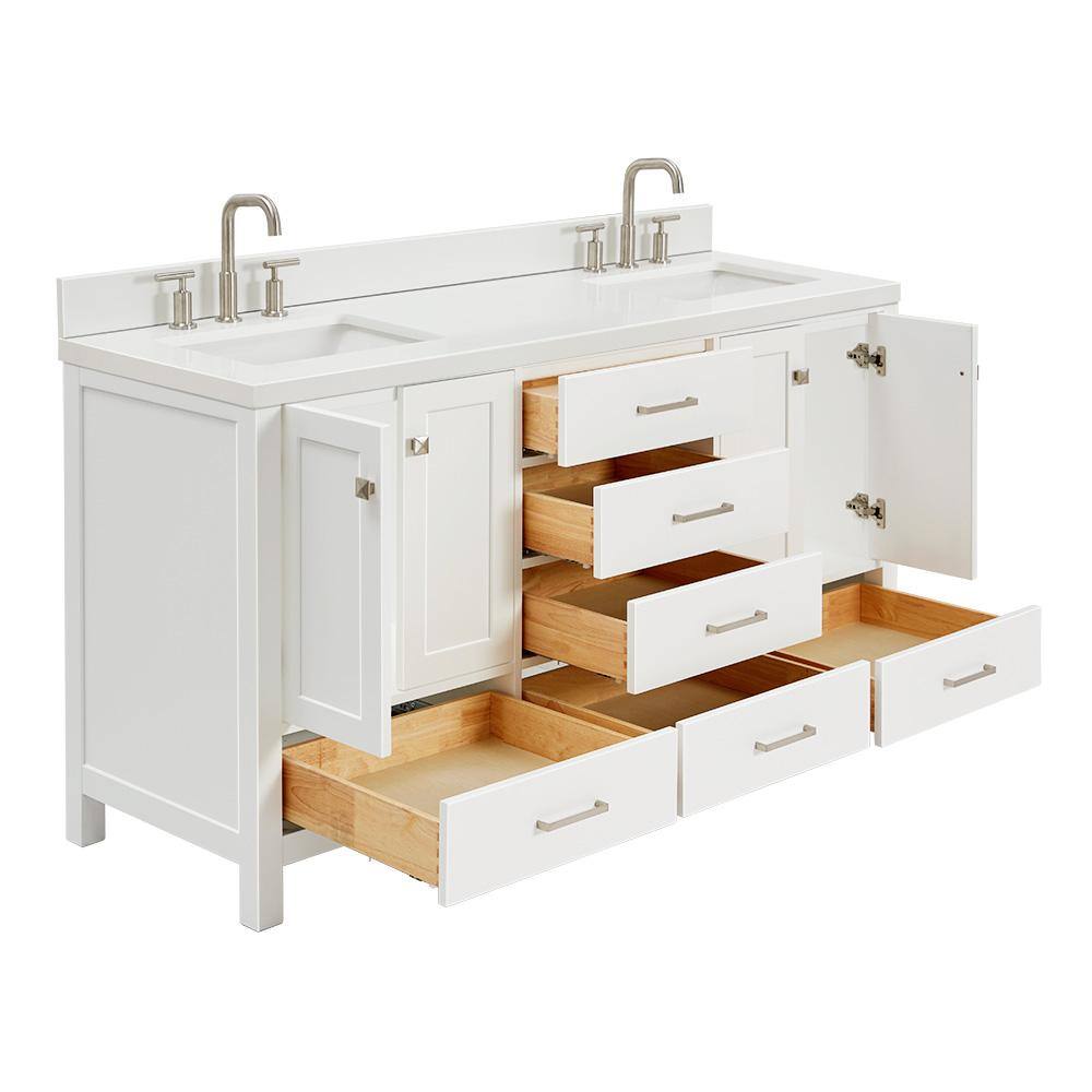 White Quartz Double Vanity with Rectangular Sinks