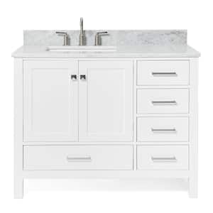 Cambridge 43 in. W x 22 in. D x 35.25 in. H Vanity in White with Carrara White Marble Vanity Top with Basin