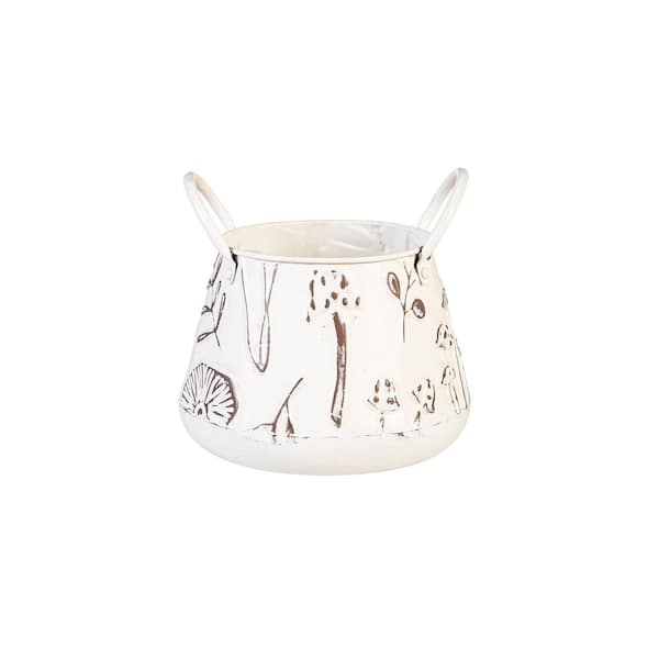 White Embossed Metal Mushroom Planter with Handles (2-Pack)