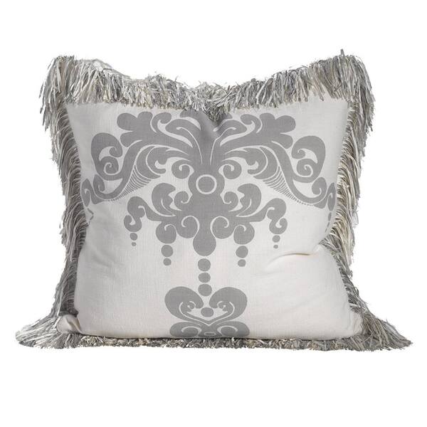 grey fringe pillow