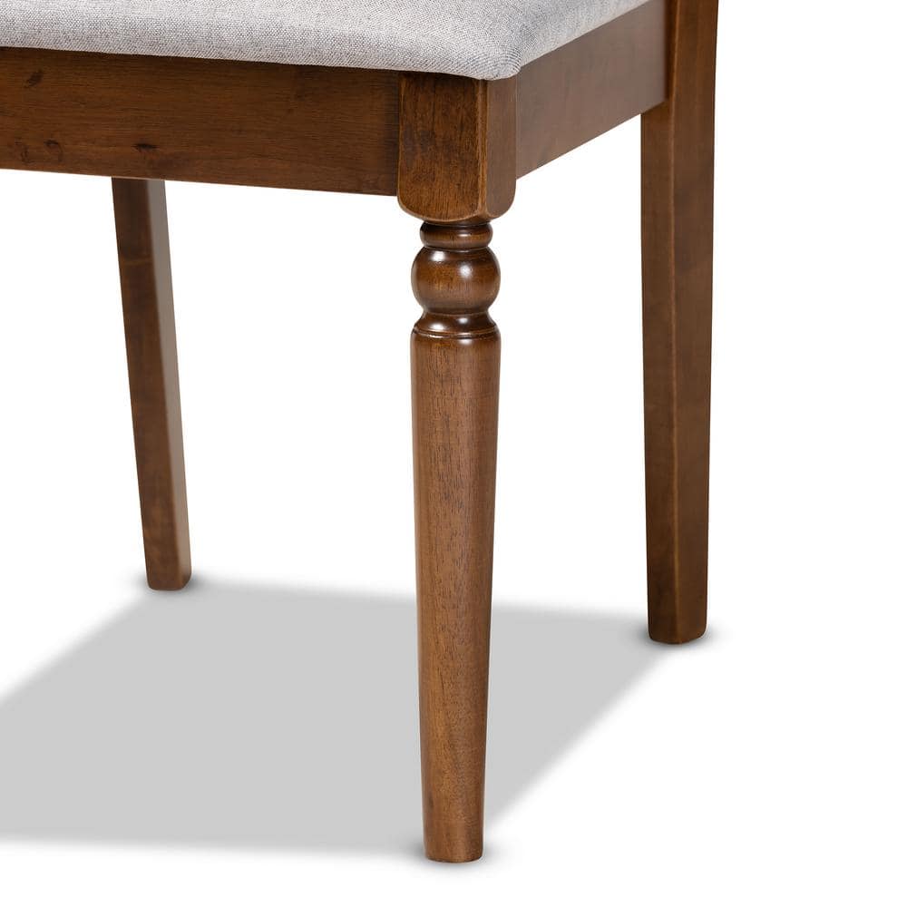 Contemporary Grey Fabric and Walnut Wood Dining Chair Set