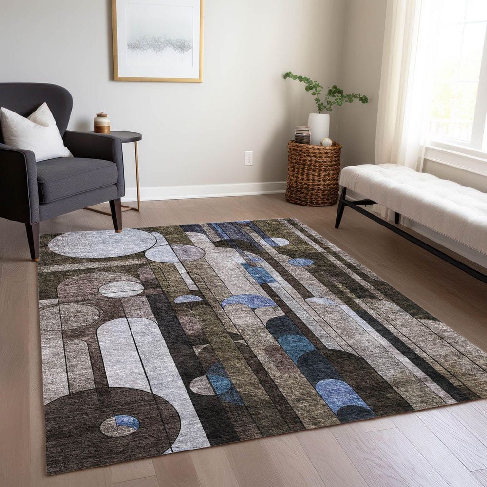 Brown Rectangular Machine Washable Synthetic Area Rug 3' x 5'