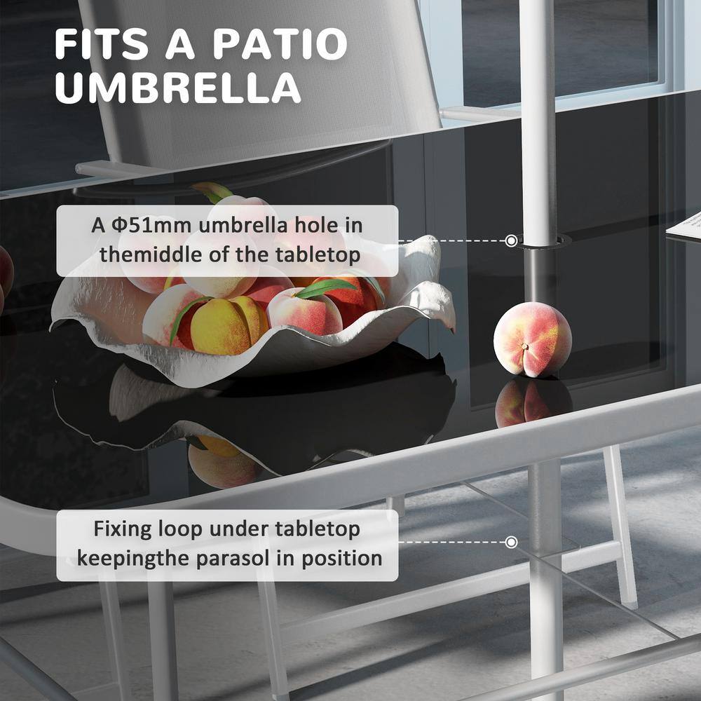 Gray 8-Piece Patio Dining Set with Umbrella and Folding Chairs