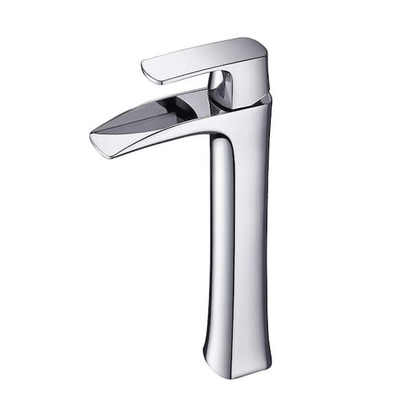 Vessel Single Handle Single Hole Bathroom Faucet with Waterfall in Chrome