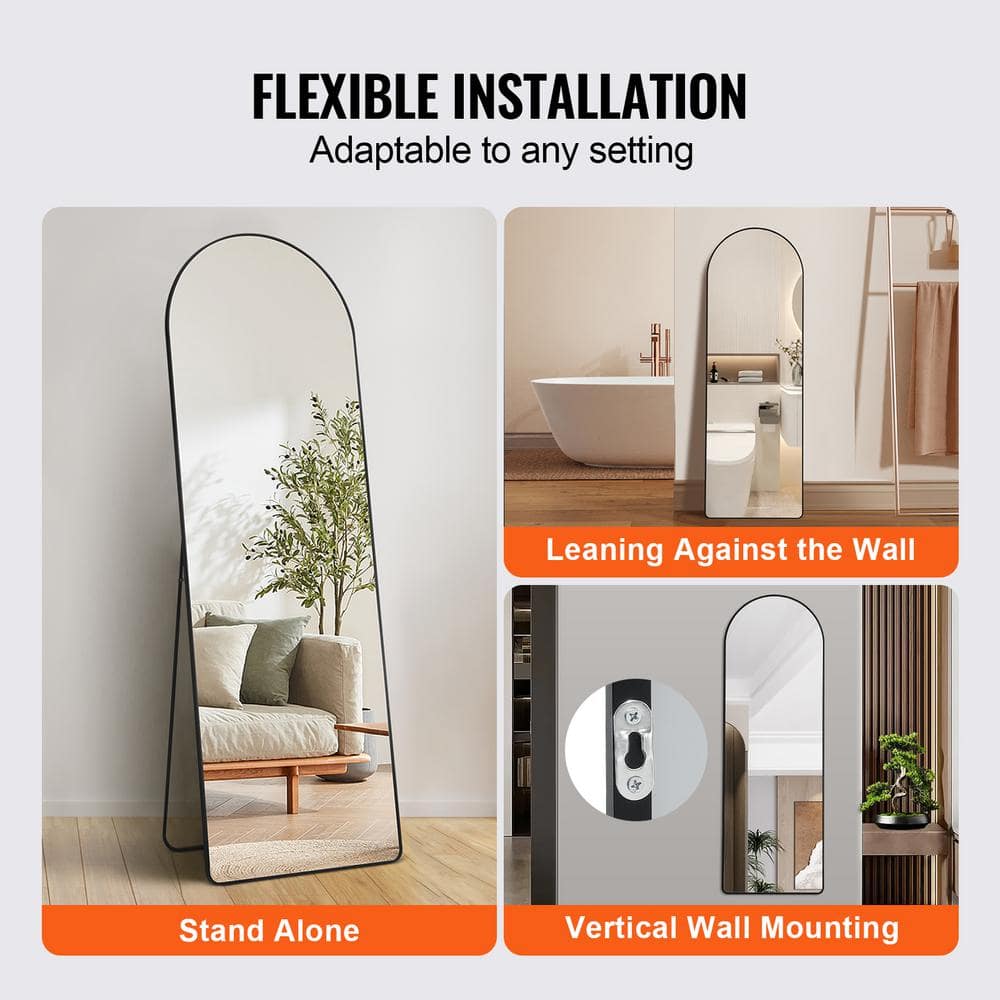 Arched Black Aluminum Full Length Mirror with Stand