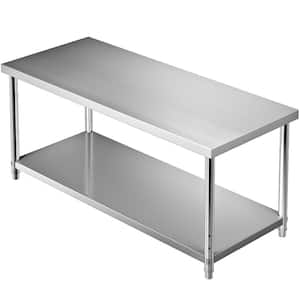 Stainless Steel Prep Table 72 in. x 30 in. x 34 in. Heavy-Duty Metal Worktable 550 lbs. Load Capacity Kitchen Prep Table