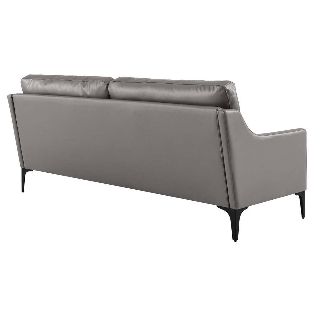 Mid-Century Modern Gray Leather Sofa with Removable Cushions