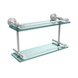 Waverly Place 16 in. L x 8 in. H x 5 in. W 2-Tier Clear Glass Bathroom Shelf with Gallery Rail in Polished Chrome