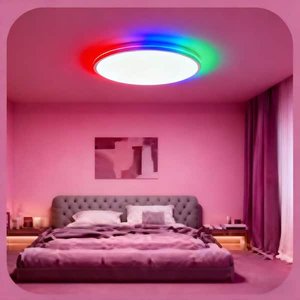 (2-Pack) 12 in. RGB Selectable LED Color Changing Flush Mount Ceiling Light, 28-Watt with Remote for Bedroom Kids Room