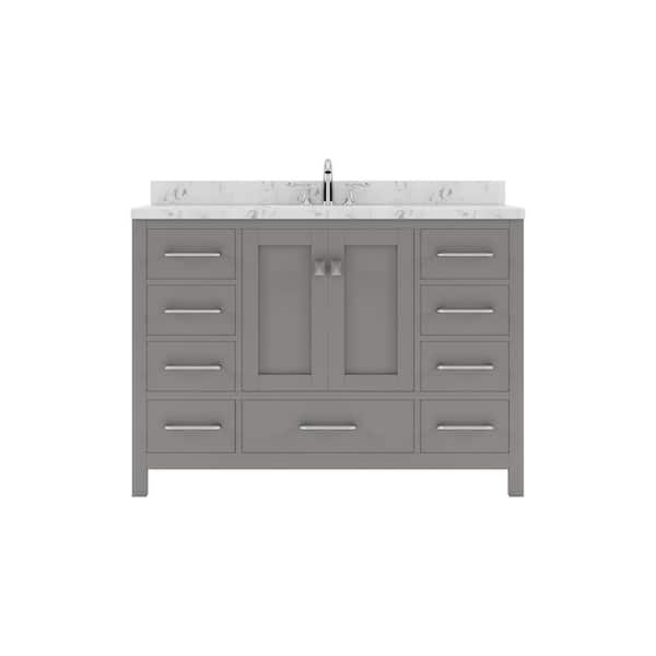 Virtu USA Caroline Avenue 48 in. W x 22 in. D x 35 in. H Single Sink Bath Vanity in Gray with Quartz Top