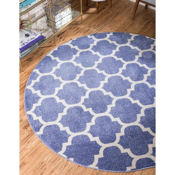 Trellis Philadelphia Light Blue/Beige 8' 0 x 8' 0 Round Rug