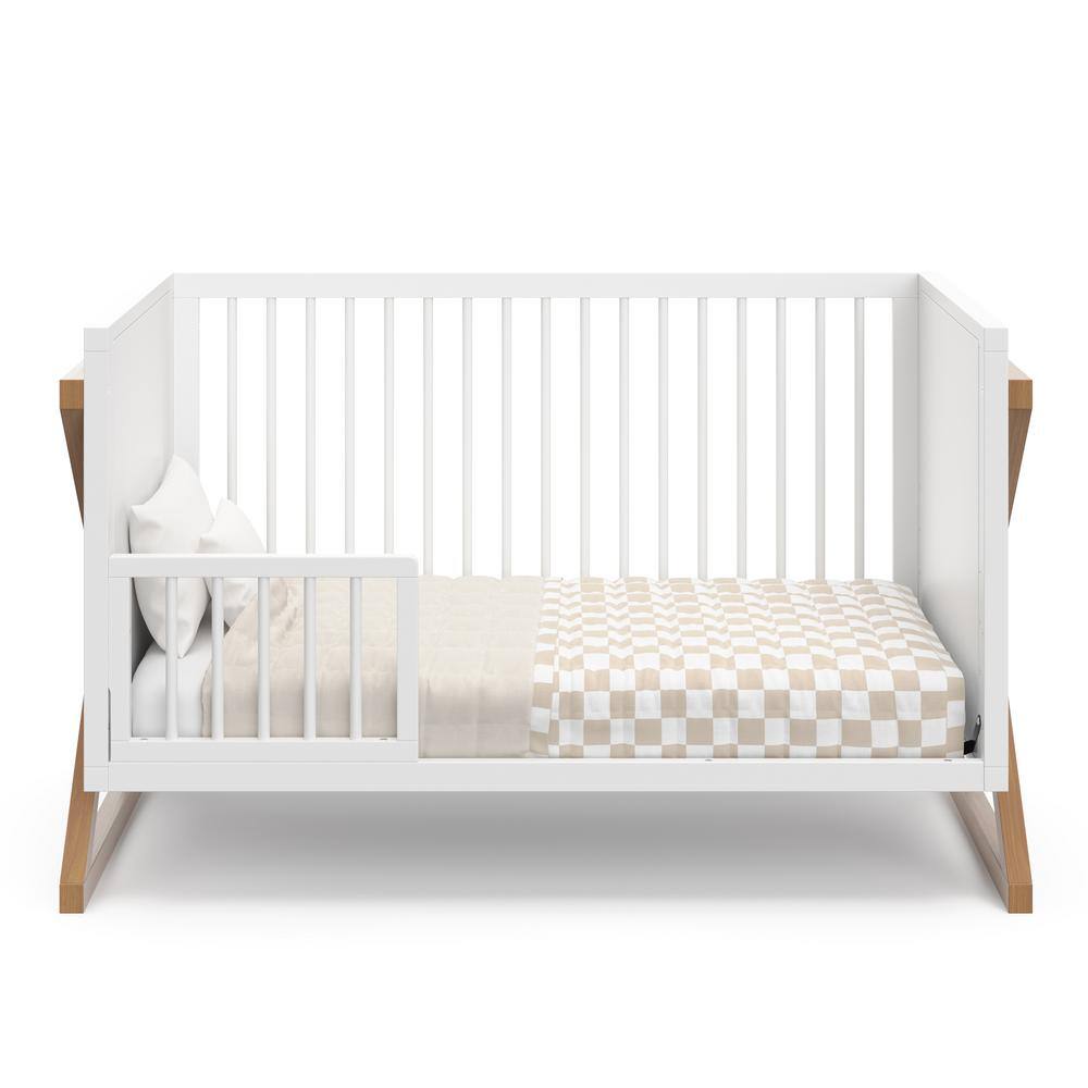 White and Driftwood 3-in-1 Convertible Baby Crib with Adjustable Mattress Support