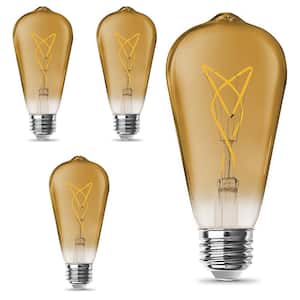 60-Watt Equivalent ST19 Knot Thin Filament Amber Glass E26 Vintage Edison LED Light Bulb Warm White 2100K (4-Pack)