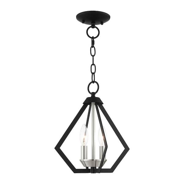 AVIANCE LIGHTING Dorrance 11.25 in. 2-Light Black Diamond Convertible Mini Chandelier/Semi Flush with Brushed Nickel Cluster