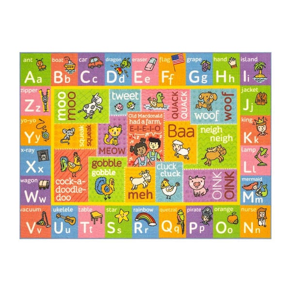 Multi-Color Kids Children Bedroom ABC Alphabet with Old McDonald's Animals Educational Learning 8 ft. x 10 ft. Area Rug