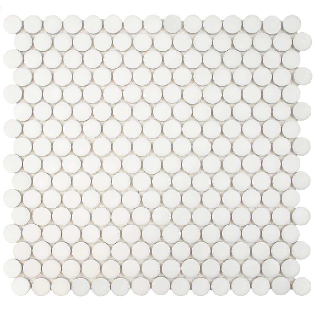Hudson Penny Round Matte White 6 in. x 6 in. Porcelain Mosaic Take Home Tile Sample price history on PriceWatchPro