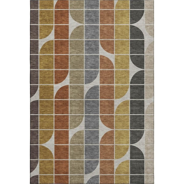 Mayfield Premium Machine Washable Abstract AMF2418 Coffee 9 ft. x 12 ft. Area Rug