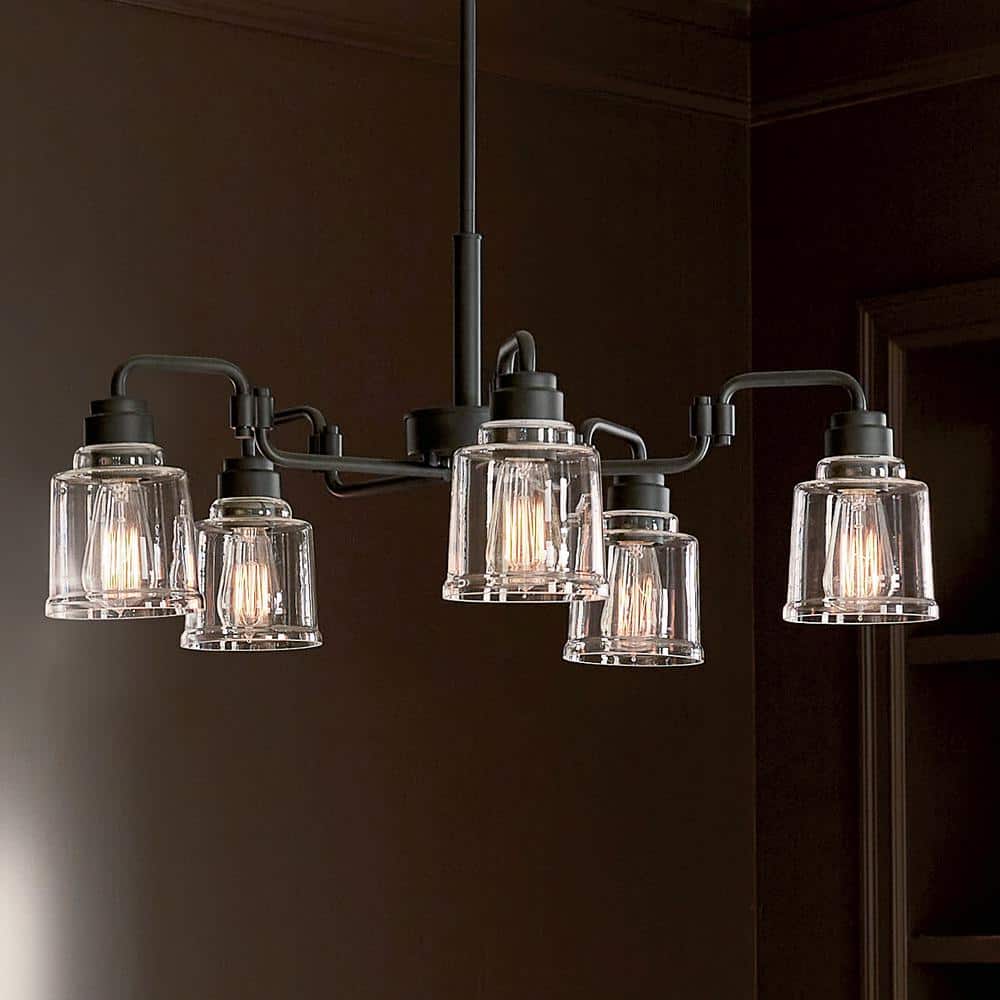 Aivian 30'' Black and Clear Glass 5-Light Chandelier