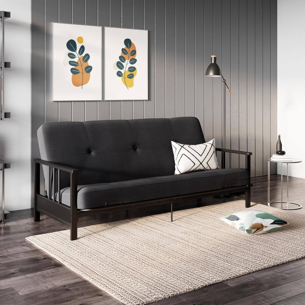 REALROOMS Bretta Contemporary Black Metal Arm Futon Frame 2493059 The Home Depot