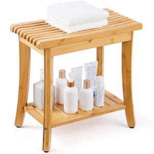 Bamboo Shower Bench Non-electric Bidet Seat for adult Square Shape Toilet with Storage Shelf 330 lbs. Load in Yellow