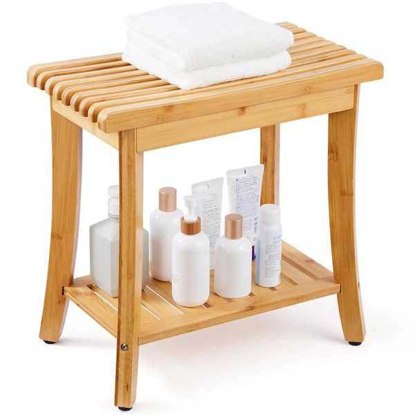 VEVOR Bamboo Shower Bench Non-electric Bidet Seat for adult Square Shape Toilet with Storage Shelf 330 lbs. Load in Yellow