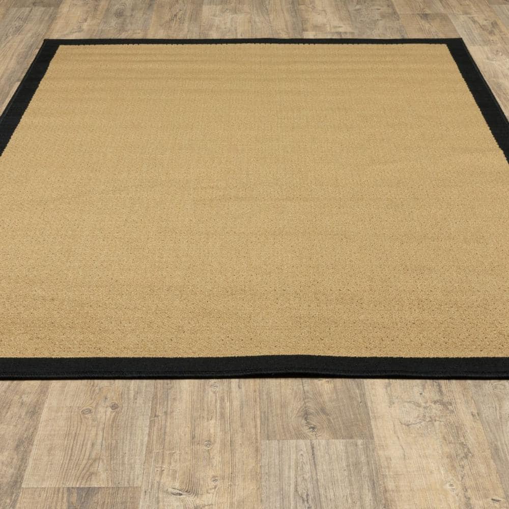 Beige and Black Synthetic 53''x29'' Indoor/Outdoor Stain-Resistant Rug