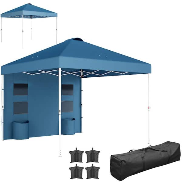 10 ft. x 10 ft. Blue Party Tent with Sidewall Height Adjustable Instant Sun Shelter with Storage Pockets