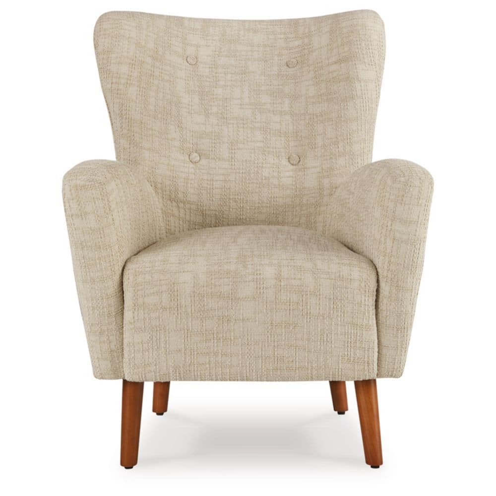Beige Tufted Wingback Accent Chair with Brown Legs